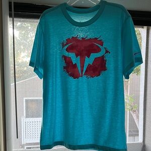 Nike Turquoise Tee with Red Graphic Rafael Nadal bull size L